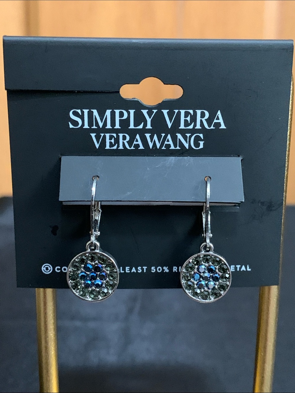 NWT Simply Vera Vera Wang silver tone black & blue stone earrings